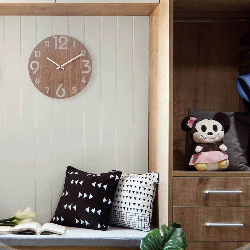 3D Wooden Wall Clock - Modern Scandinavian Design