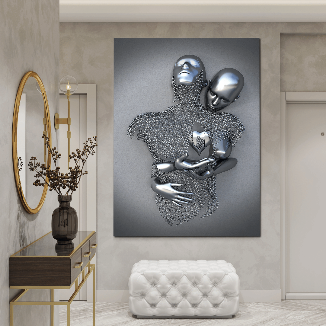 Abstract Love Wall Art - Metallic Couple Sculpture on Eco-Friendly Canvas