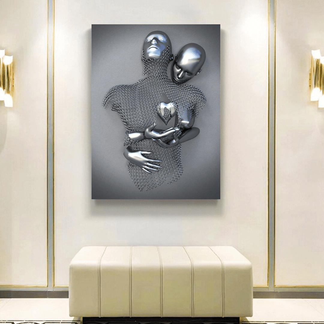 Abstract Love Wall Art - Metallic Couple Sculpture on Canvas