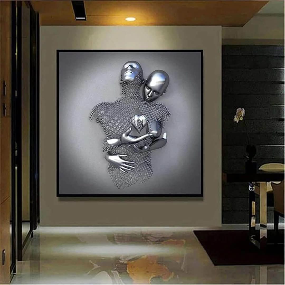 Abstract Love Wall Art - Metallic Couple Sculpture on Eco-Friendly Canvas