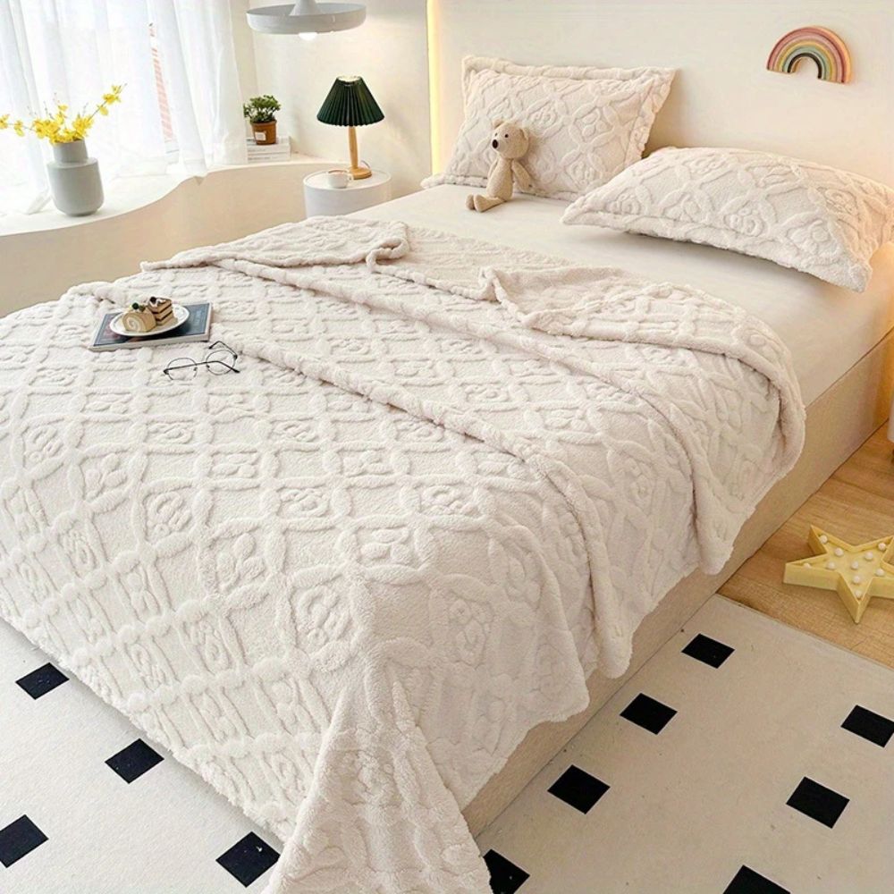 Leaf Embroidered Microfiber Fleece Blanket