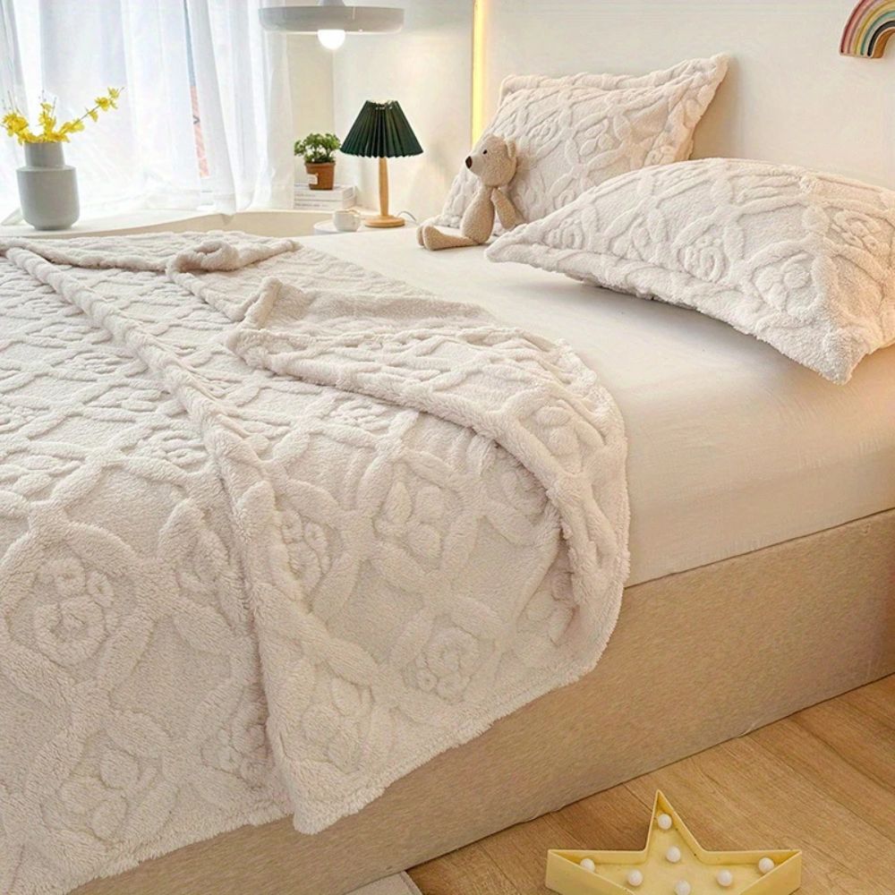 Leaf Embroidered Microfiber Fleece Blanket