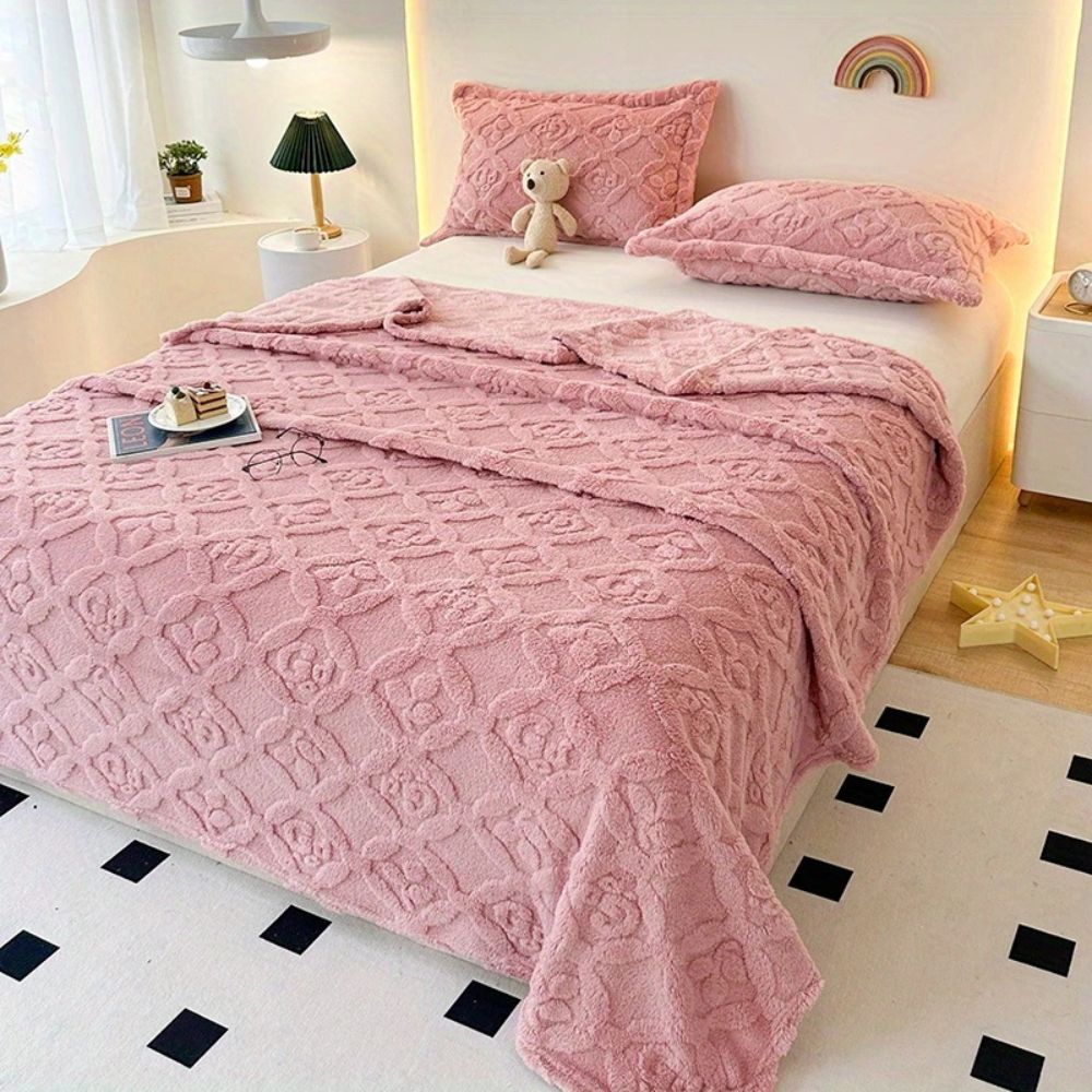 Leaf Embroidered Microfiber Fleece Blanket