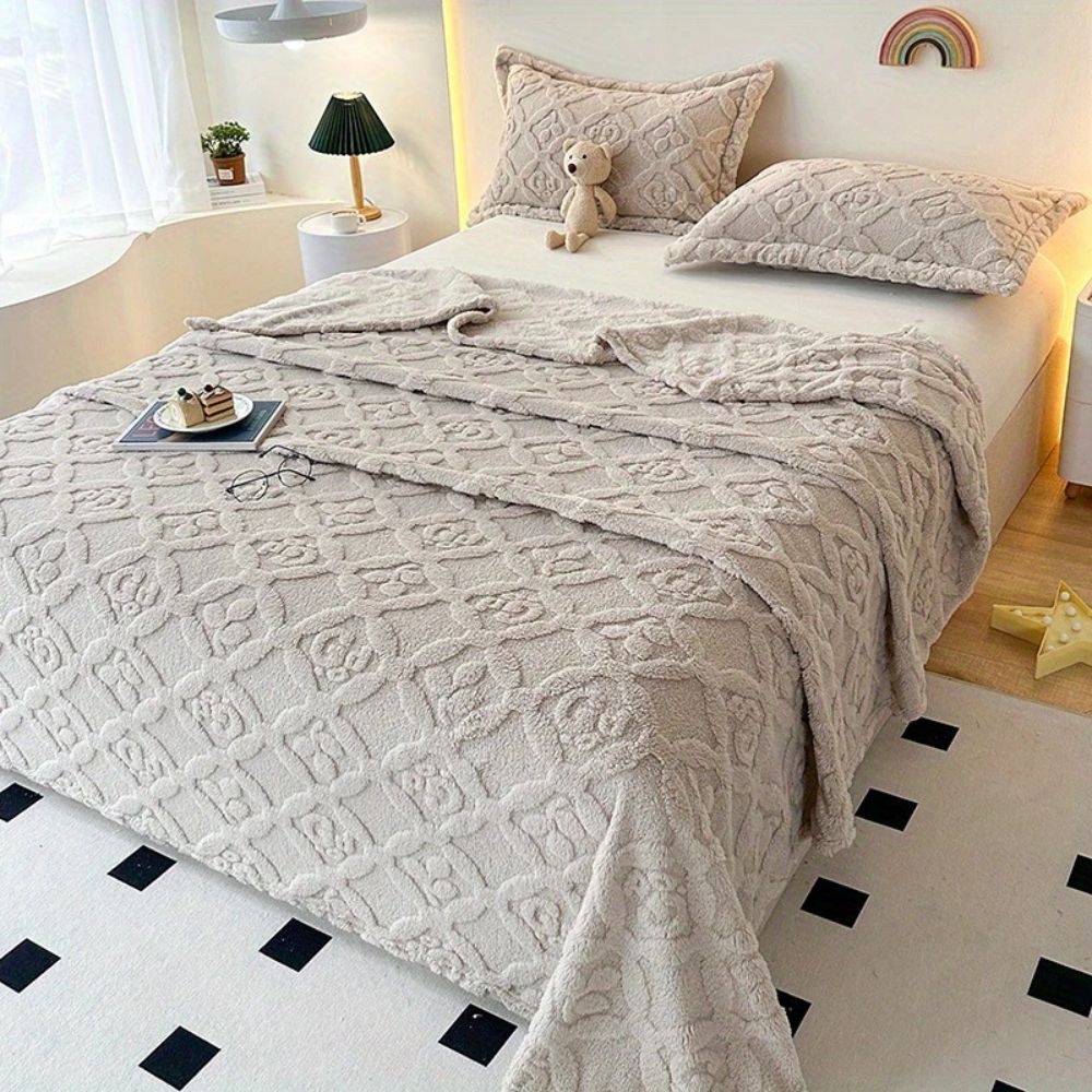 Leaf Embroidered Microfiber Fleece Blanket