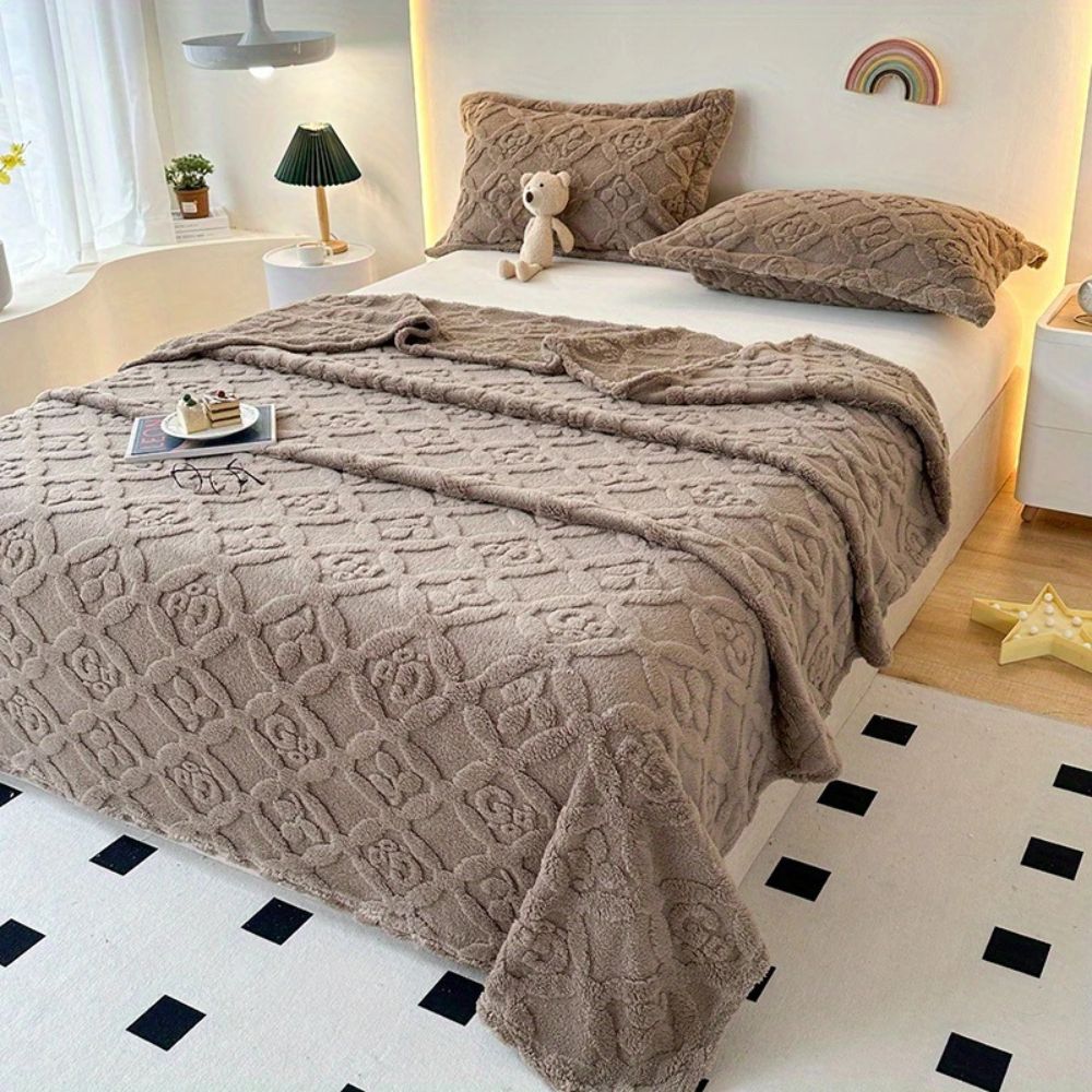 Leaf Embroidered Microfiber Fleece Blanket