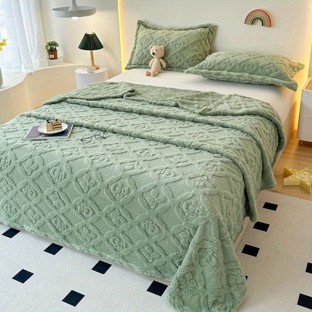 Leaf Embroidered Microfiber Fleece Blanket