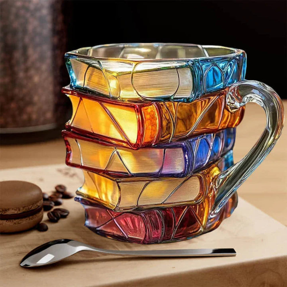 3D Book Spine Glass Coffee Mug Literary Gift