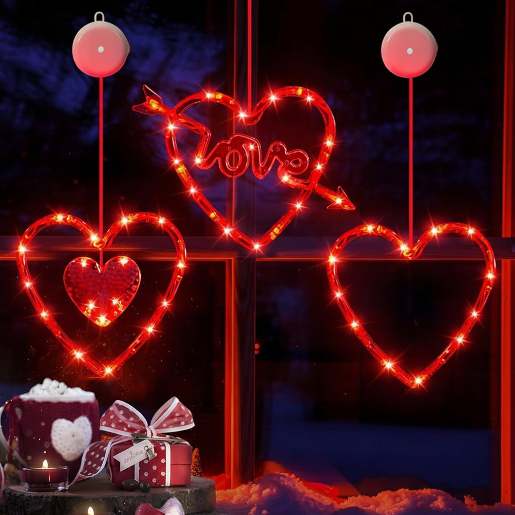 Red Heart Shaped LED Window Light with Timer