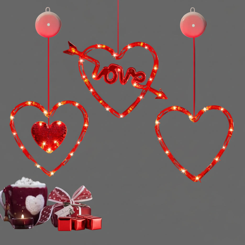 Red Heart Shaped LED Window Light with Timer