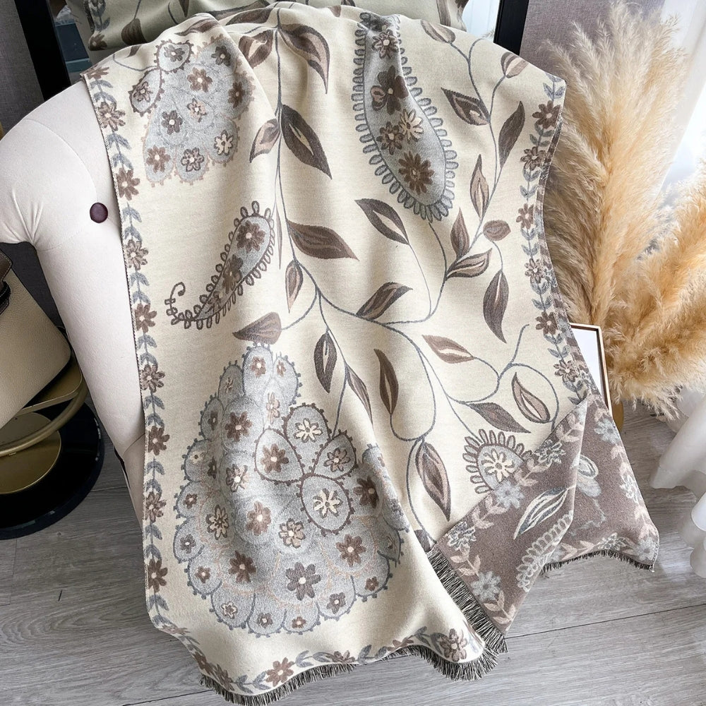 Double-Sided Floral Pashmina Winter Shawl Scarf