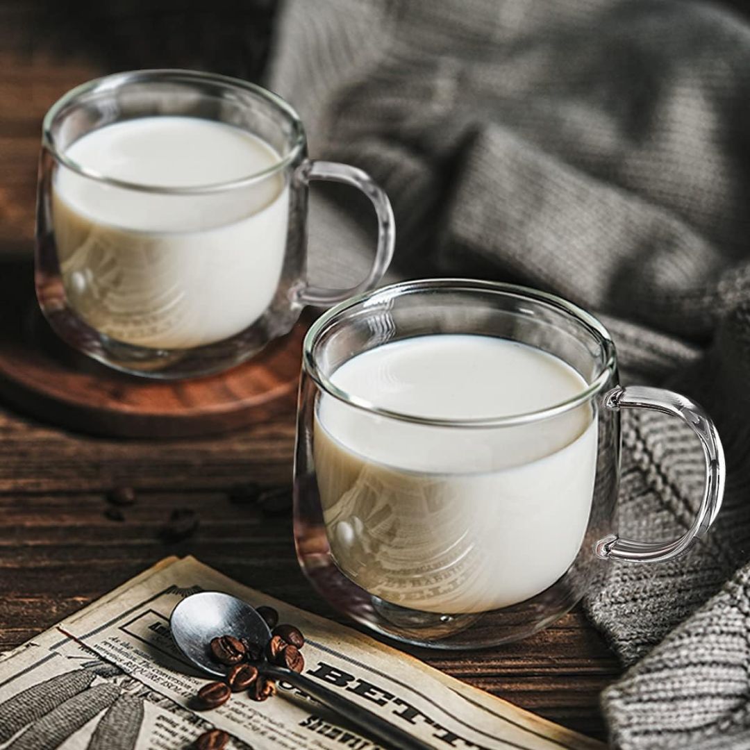 Double-Walled Borosilicate Glass Mugs Set for Hot and Cold Drinks