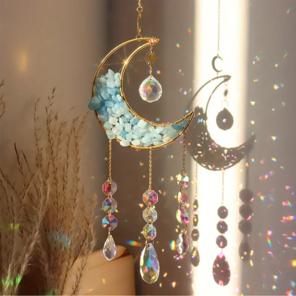 Moon Crystal Suncatcher with Natural Gemstones