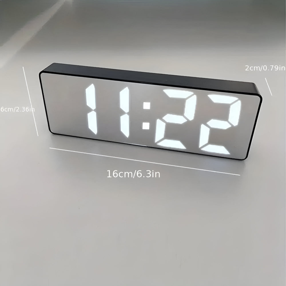 Digital LED Mirror Alarm Clock with Adjustable Snooze and Temperature Display