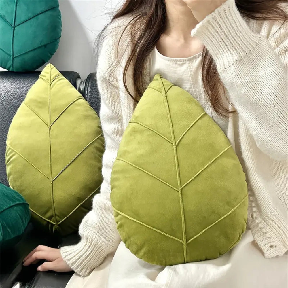Leaf Shaped Plush Microfiber Cushion in Lush Green