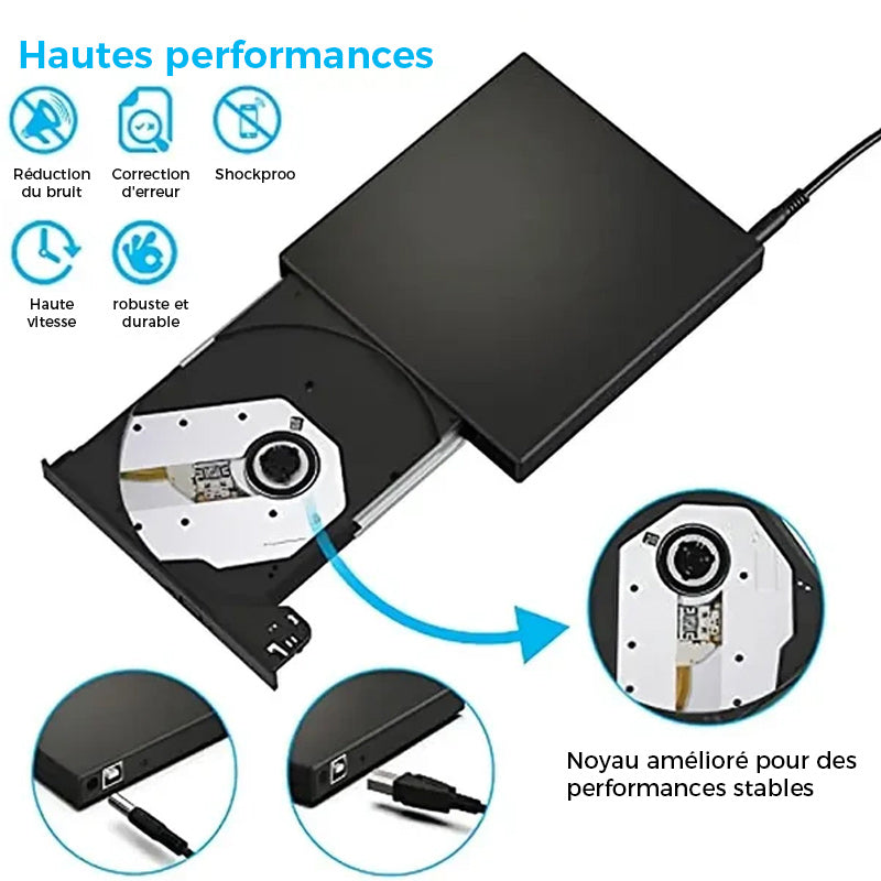 Portable External CD DVD Player with USB Compatibility