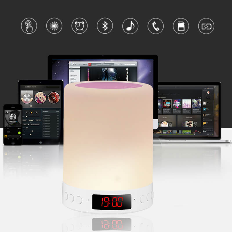 Bluetooth Speaker with Colorful LED Table Lamp and Alarm Clock