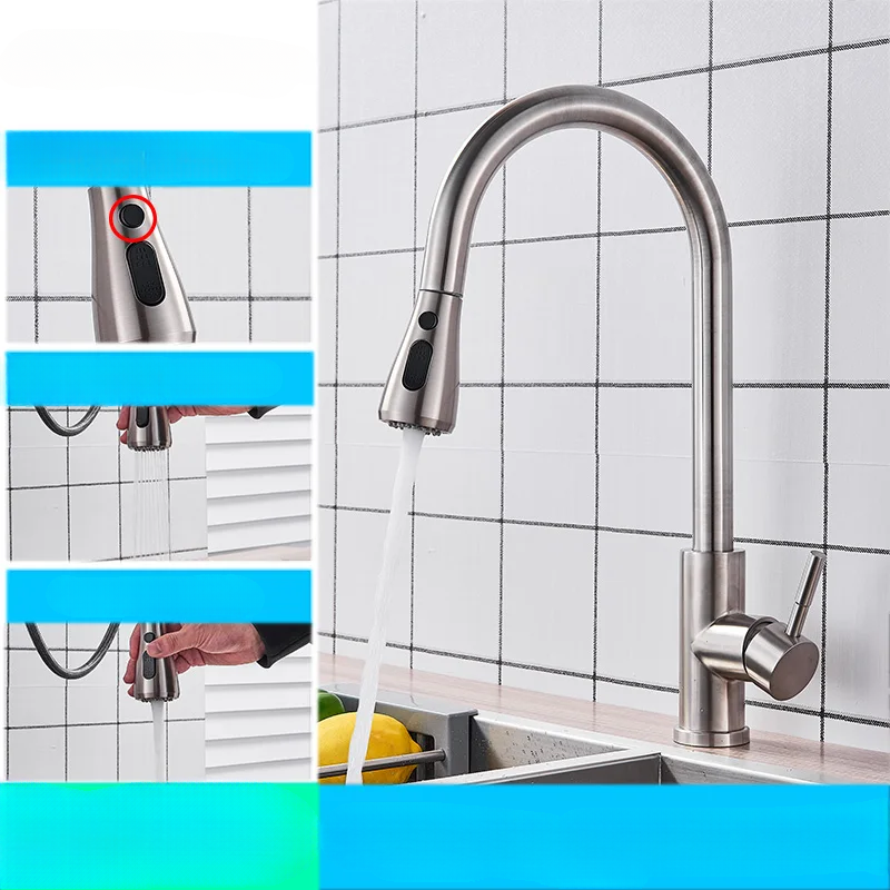 Flexible Brushed Nickel Kitchen Faucet with Rotating Spout
