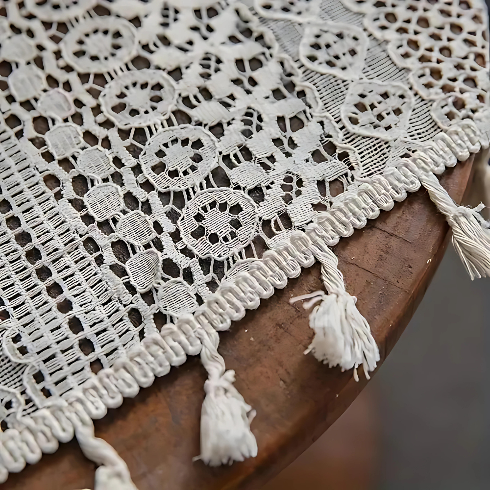 Bohemian Tassel Trim Crochet Curtain