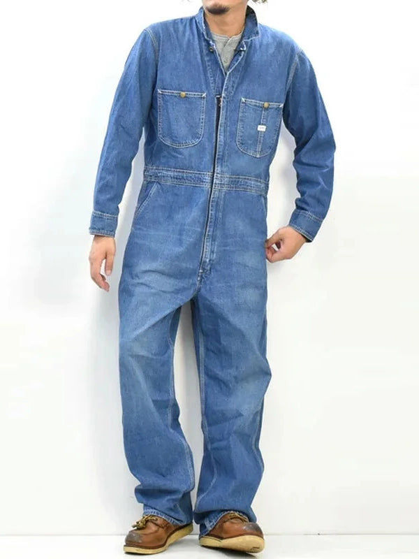 Relaxed Fit 100% Cotton Denim Coveralls with Zip Closure