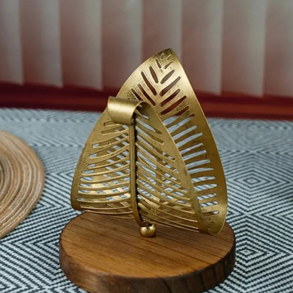 Iron Leaf Tissue Holder with Wooden Base