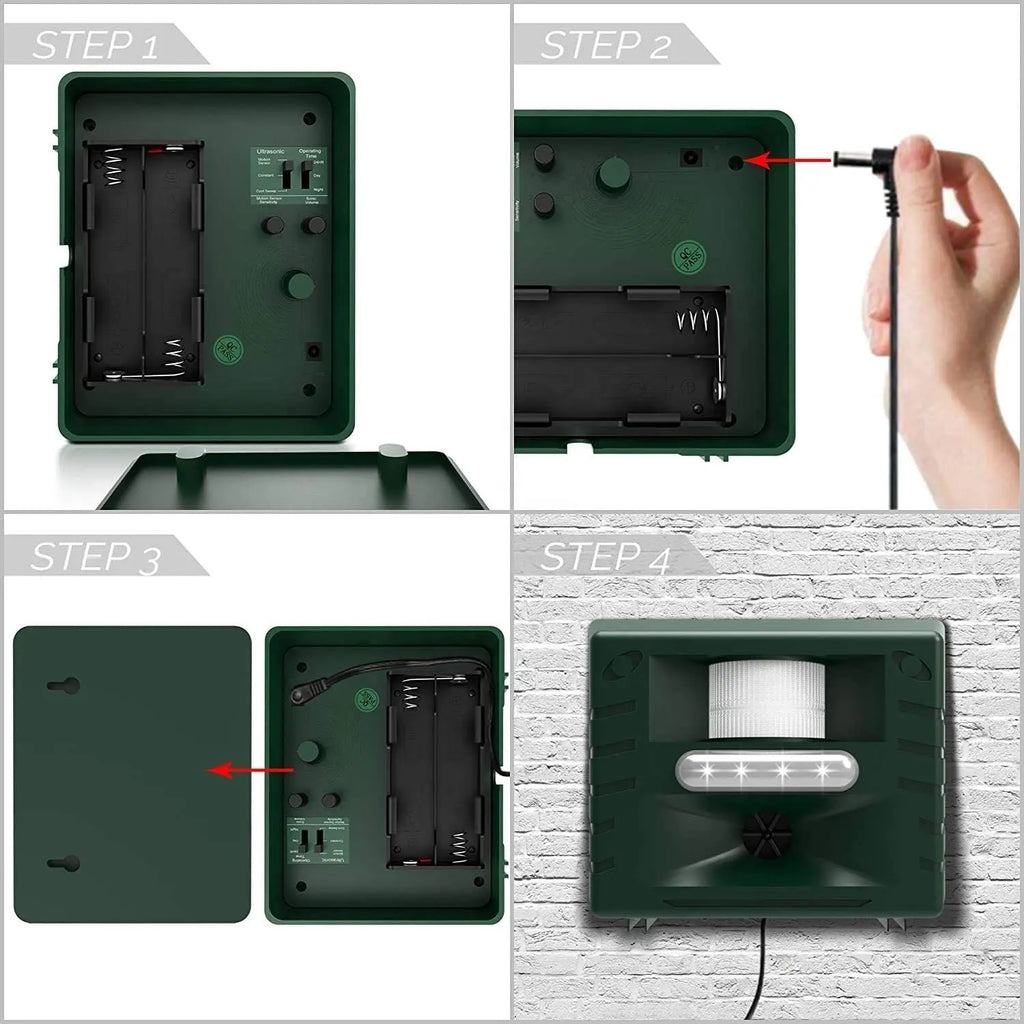 Ultrasonic Woodpecker Repeller with Sonic Alarms and Flashing Lights