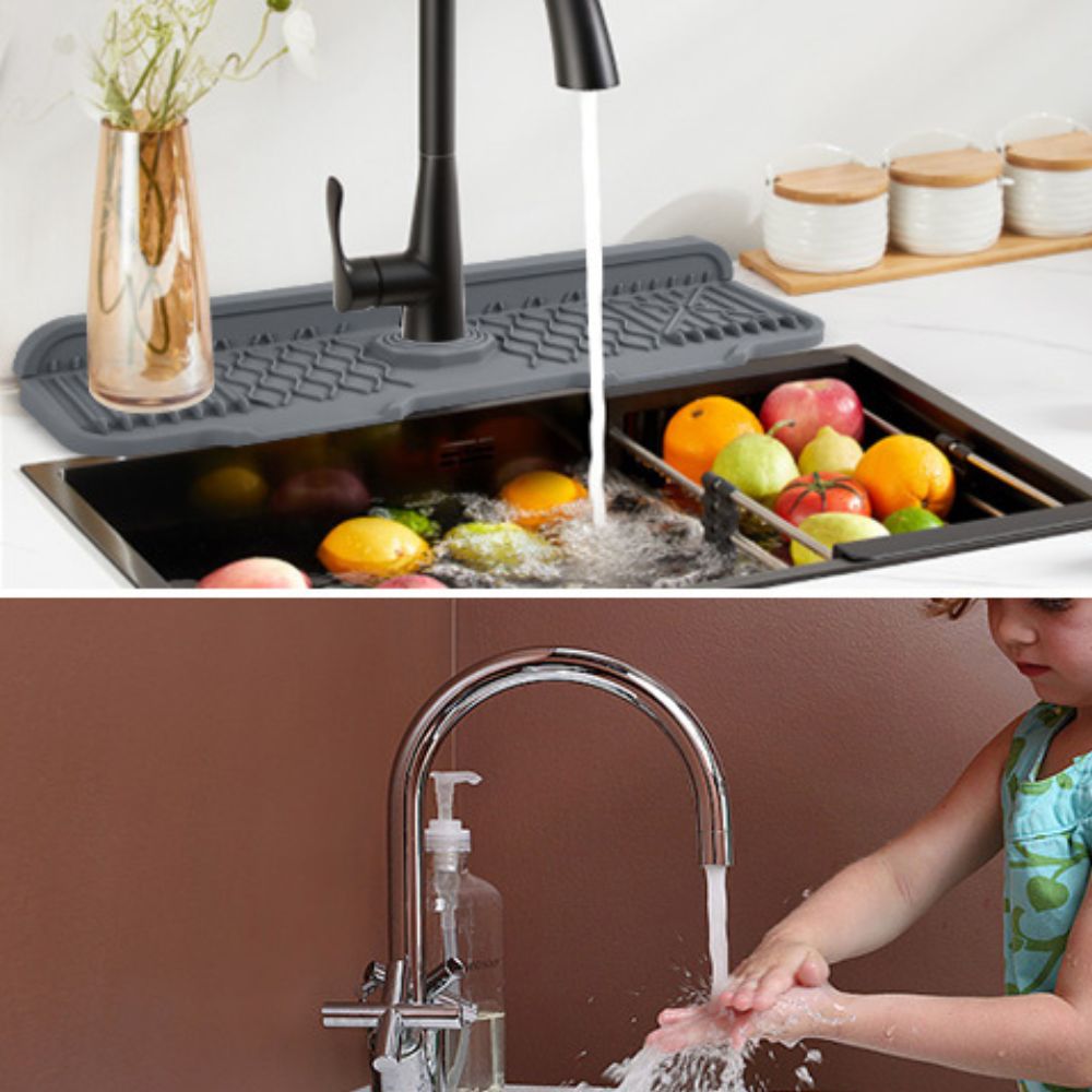 Rubber Faucet Sink Mat with Draining Slope and Foldable Edges