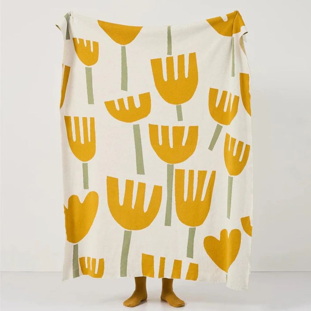 Spring Tulip Floral Cotton Knitted Throw Blanket
