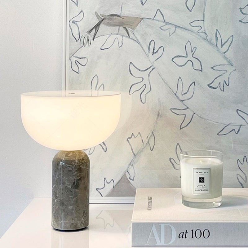 Marble Table Lamp with Gold Accents - Elegant White Marble Design