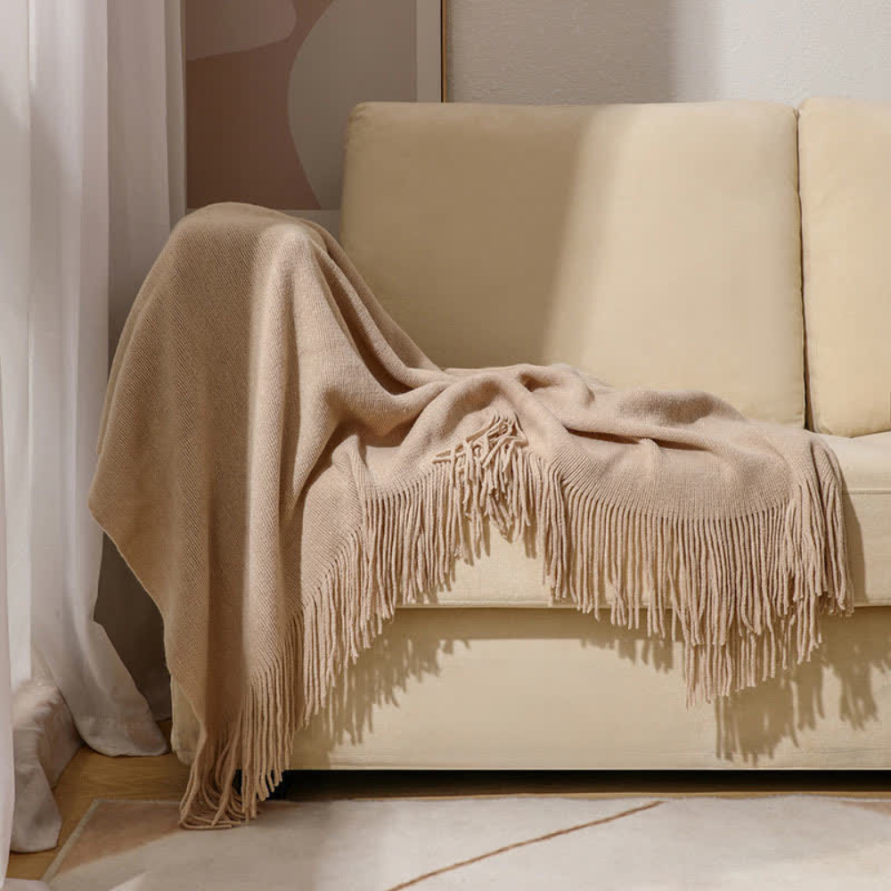 Chunky Knit Tassel Throw Blanket