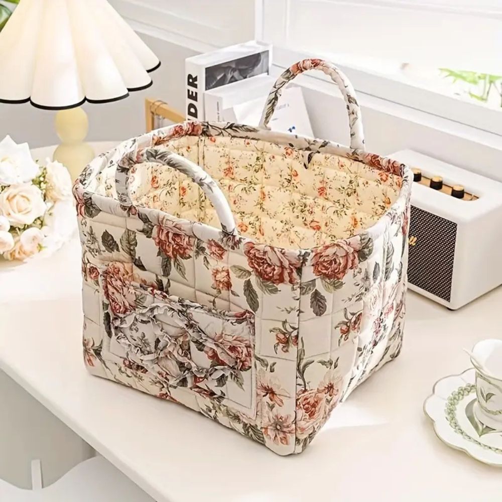 Floral Canvas Storage Basket for Organizing Essentials