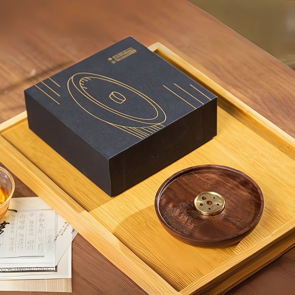 Round Wooden Incense Holder with Copper Insert