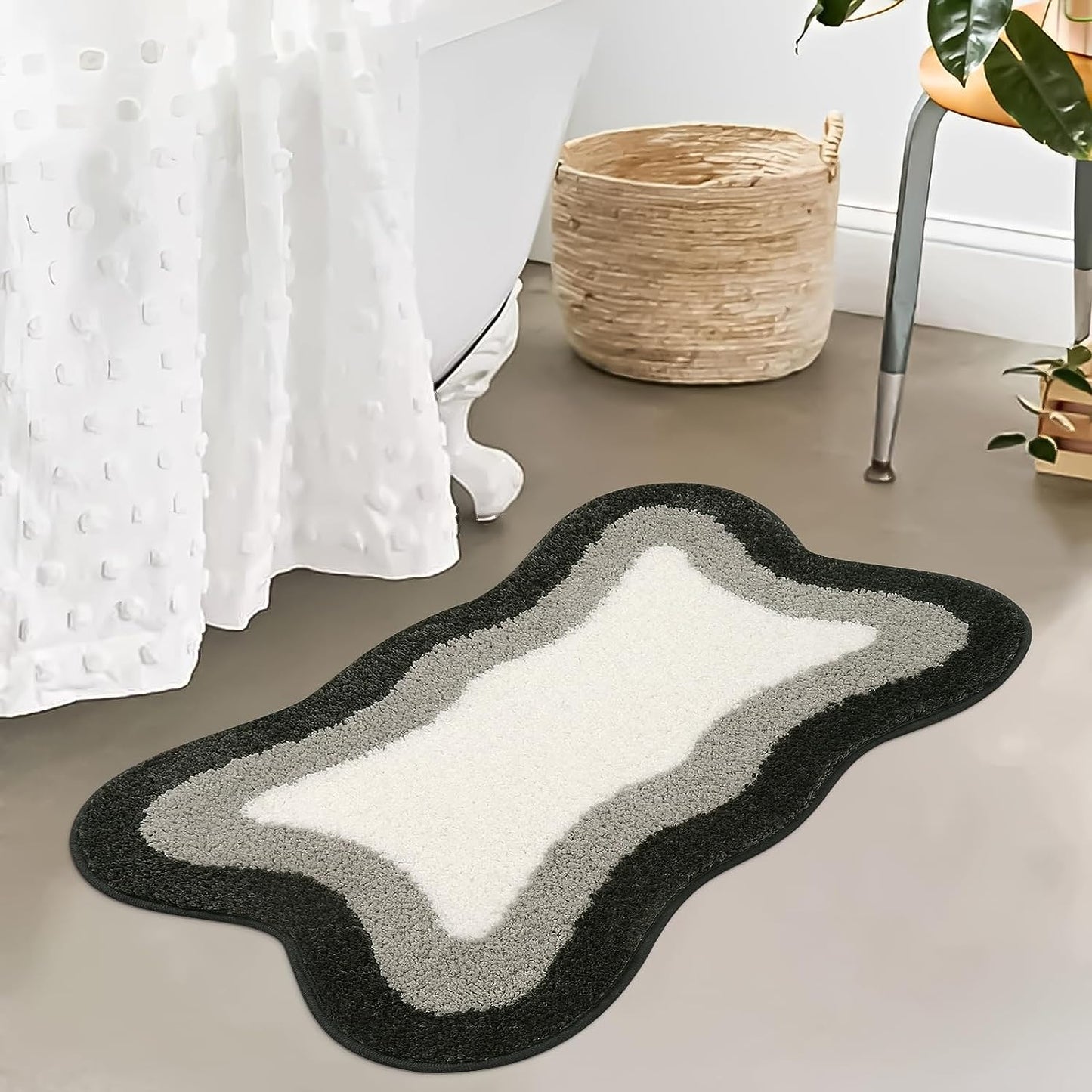 Black Gradient Non-Slip Bath Mat with Plush Microfiber Top