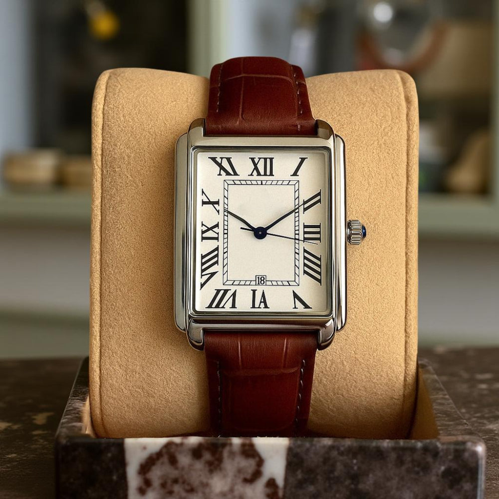 Men's Square Analog Dress Watch with Roman Numerals