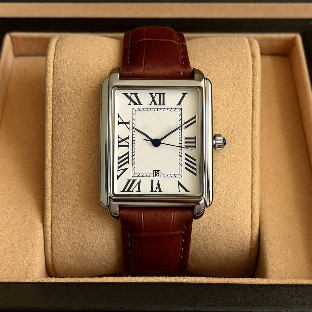 Men's Square Analog Dress Watch with Roman Numerals