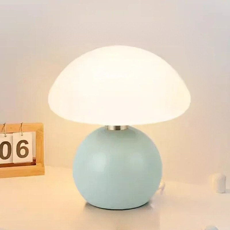 Cream Ceramic Mushroom Table Lamp with Warm LED Glow