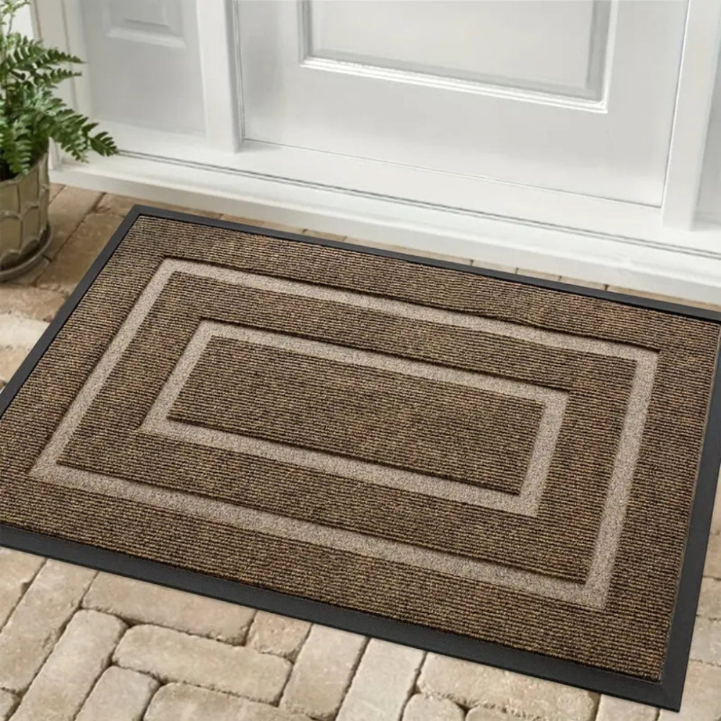 Waterproof Rubber Low-Profile Door Mat with Geometric Border