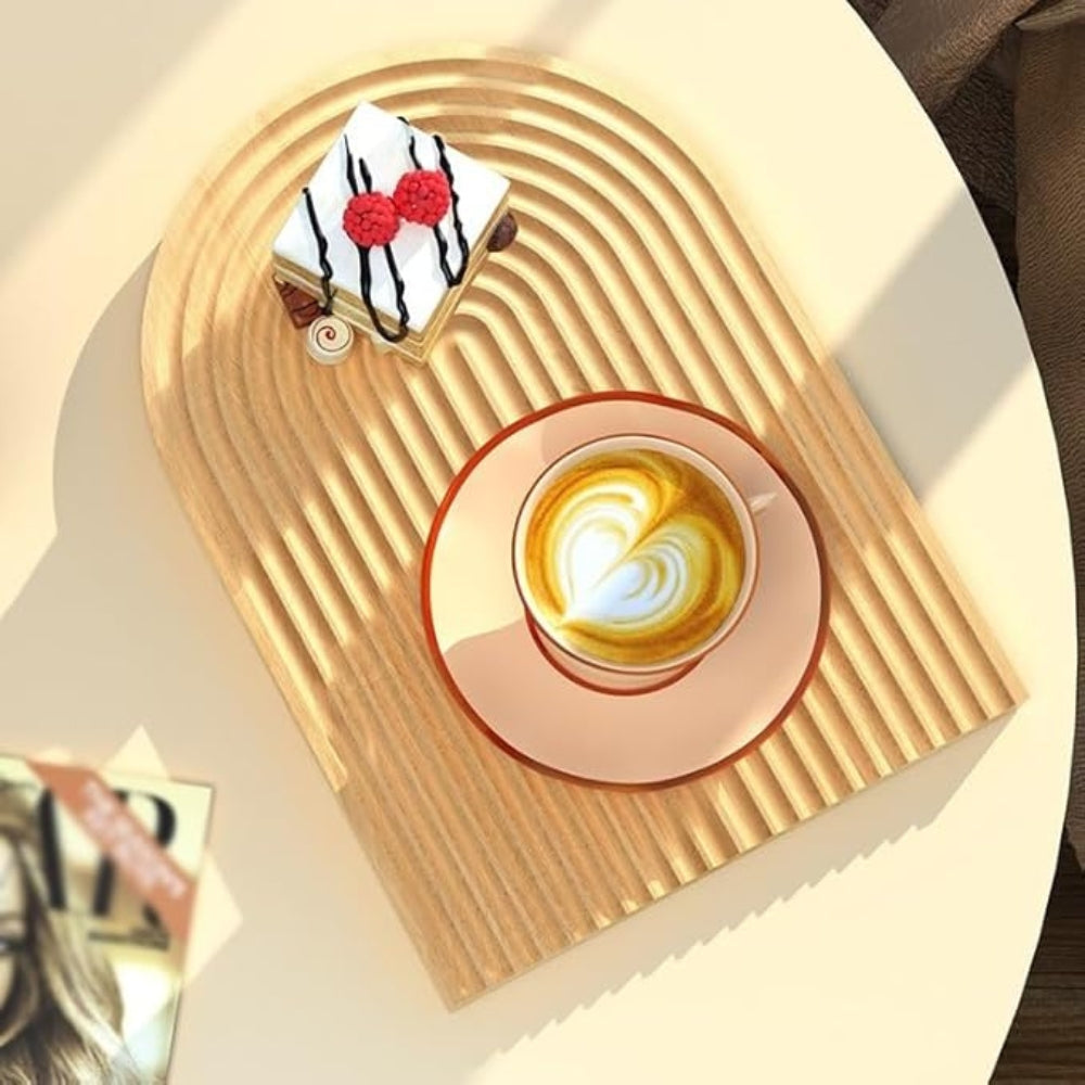 Rippled Wooden Serving Tray with Polished Finish