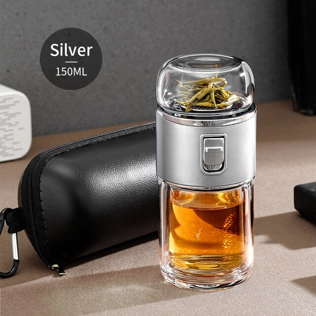 Double-Walled Glass Tea Infuser Thermos Bottle