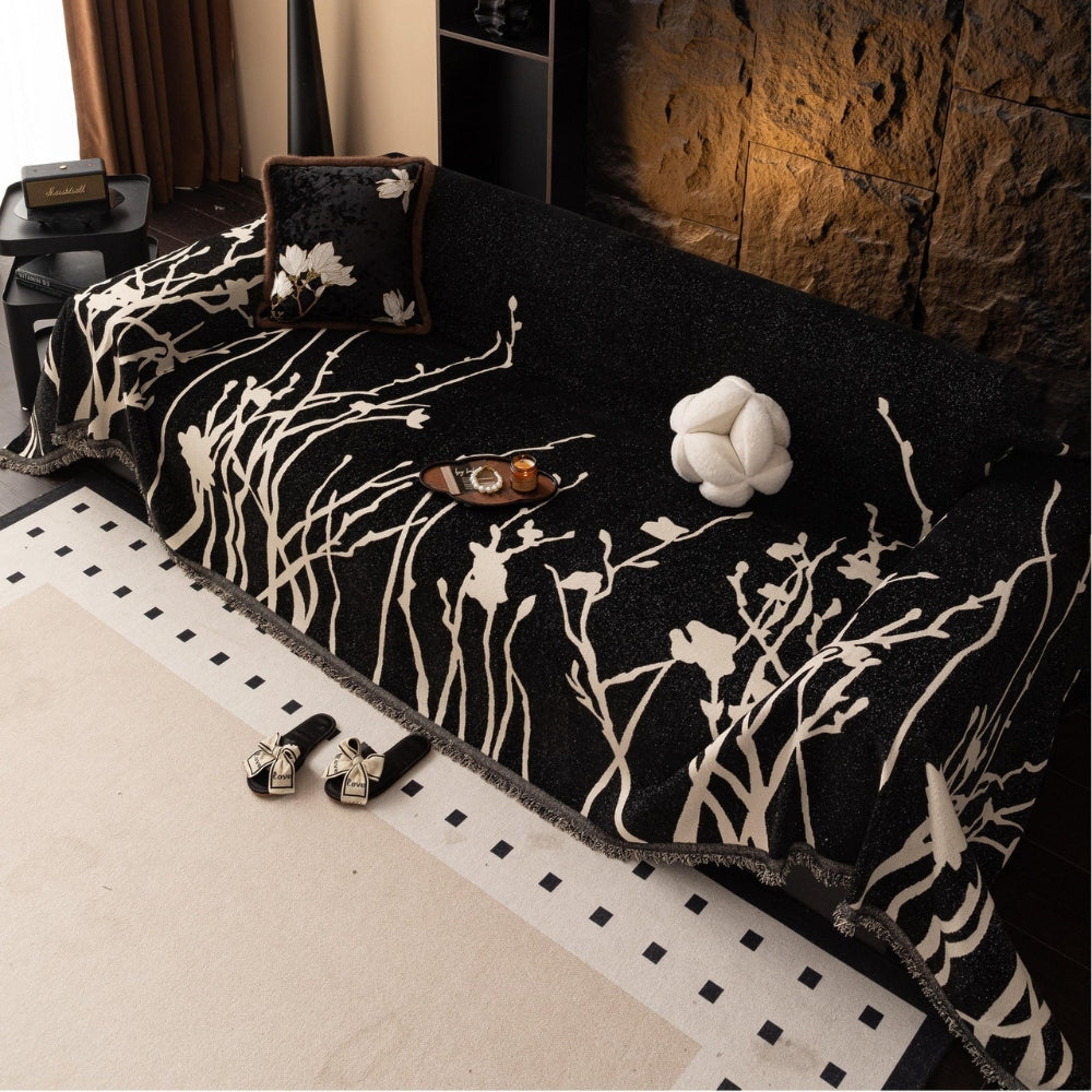 Chenille Sofa Cover with Elegant Branch Design