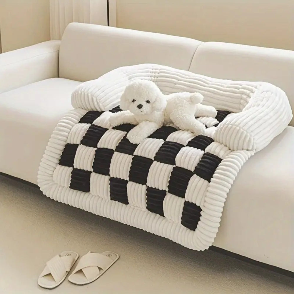 Checkered Plaid Dog Sofa Bed with Non-Slip Bottom