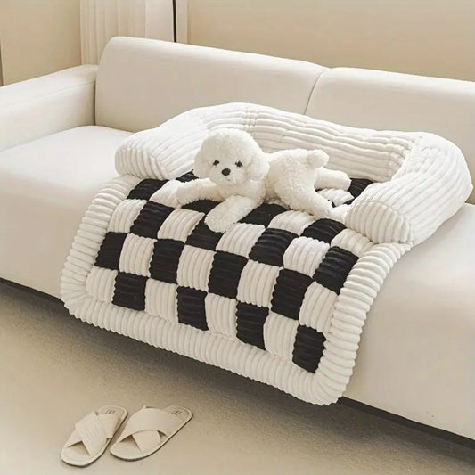 Checkered Plaid Dog Sofa Bed with Non-Slip Bottom
