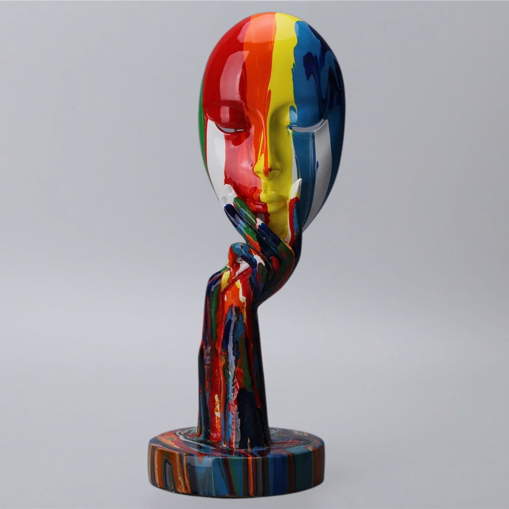 Colorful Female Thinker Art Sculpture - Handcrafted Resin Decor