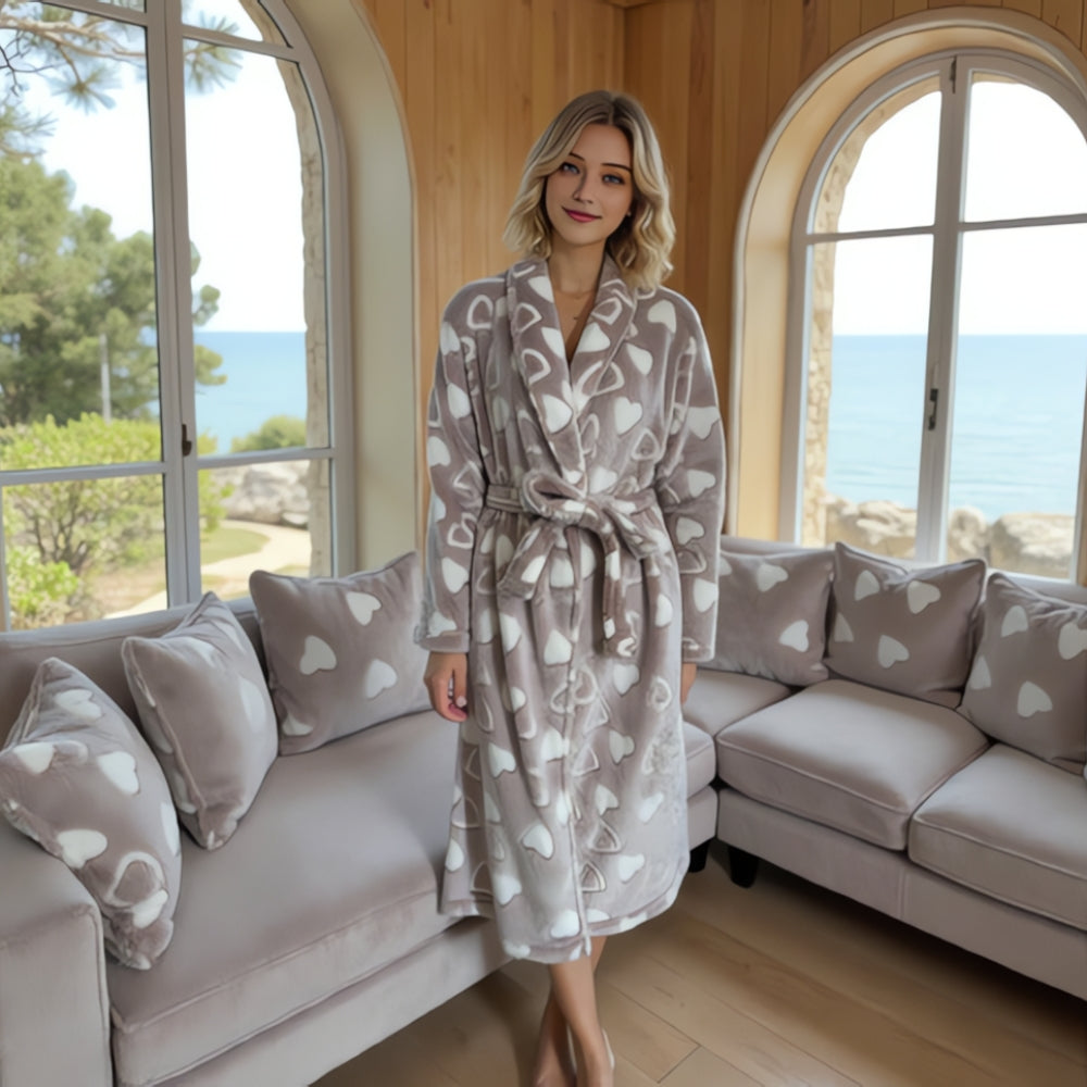 Plush Fleece Bathrobe with Shawl Collar and Pockets
