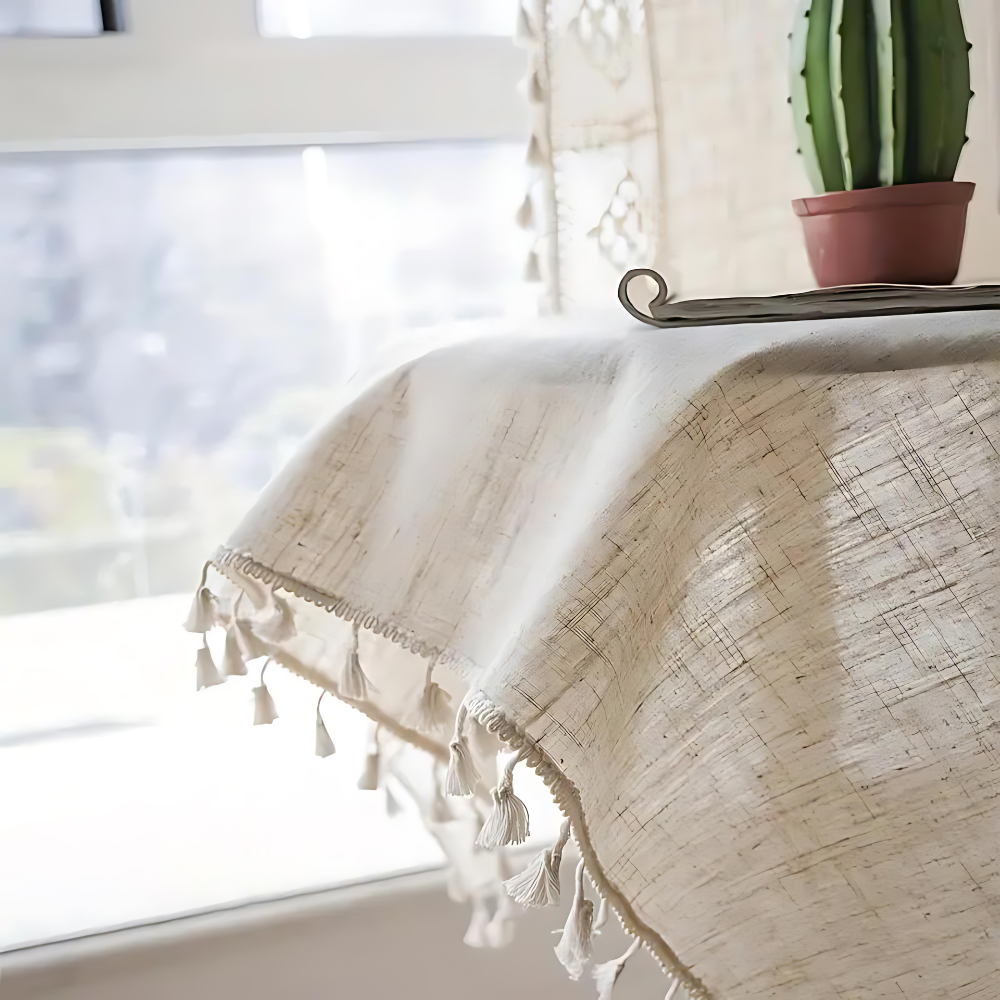 Linen Geometric Tassel Curtain for Rustic Decor
