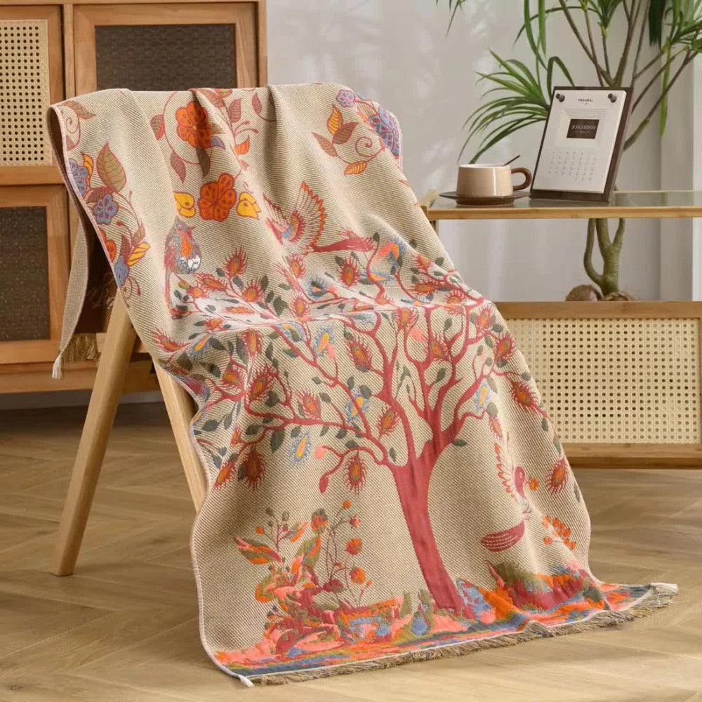 Vibrant Tree Design Cotton Tassel Towel