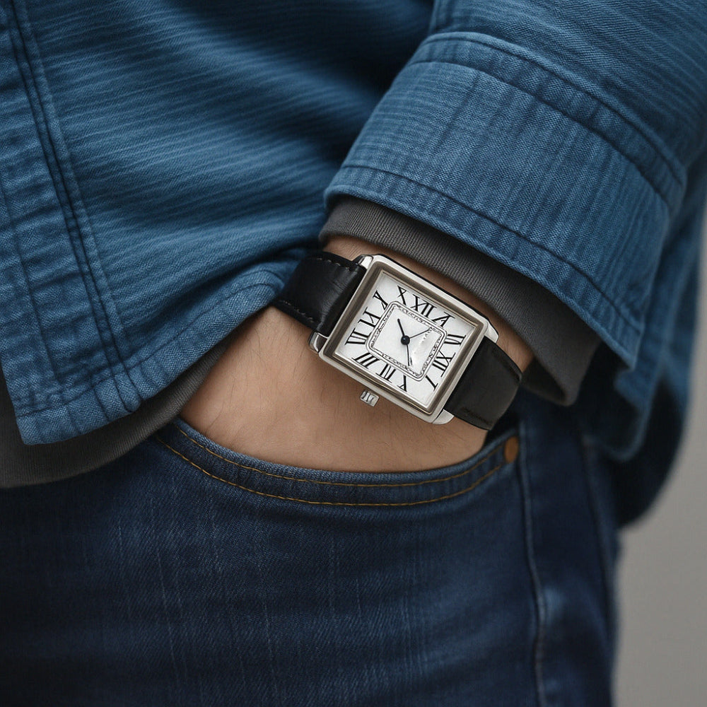 Men's Square Analog Dress Watch with Roman Numerals
