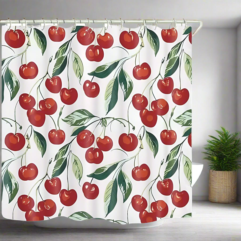 Waterproof Cherry Print Shower Curtain