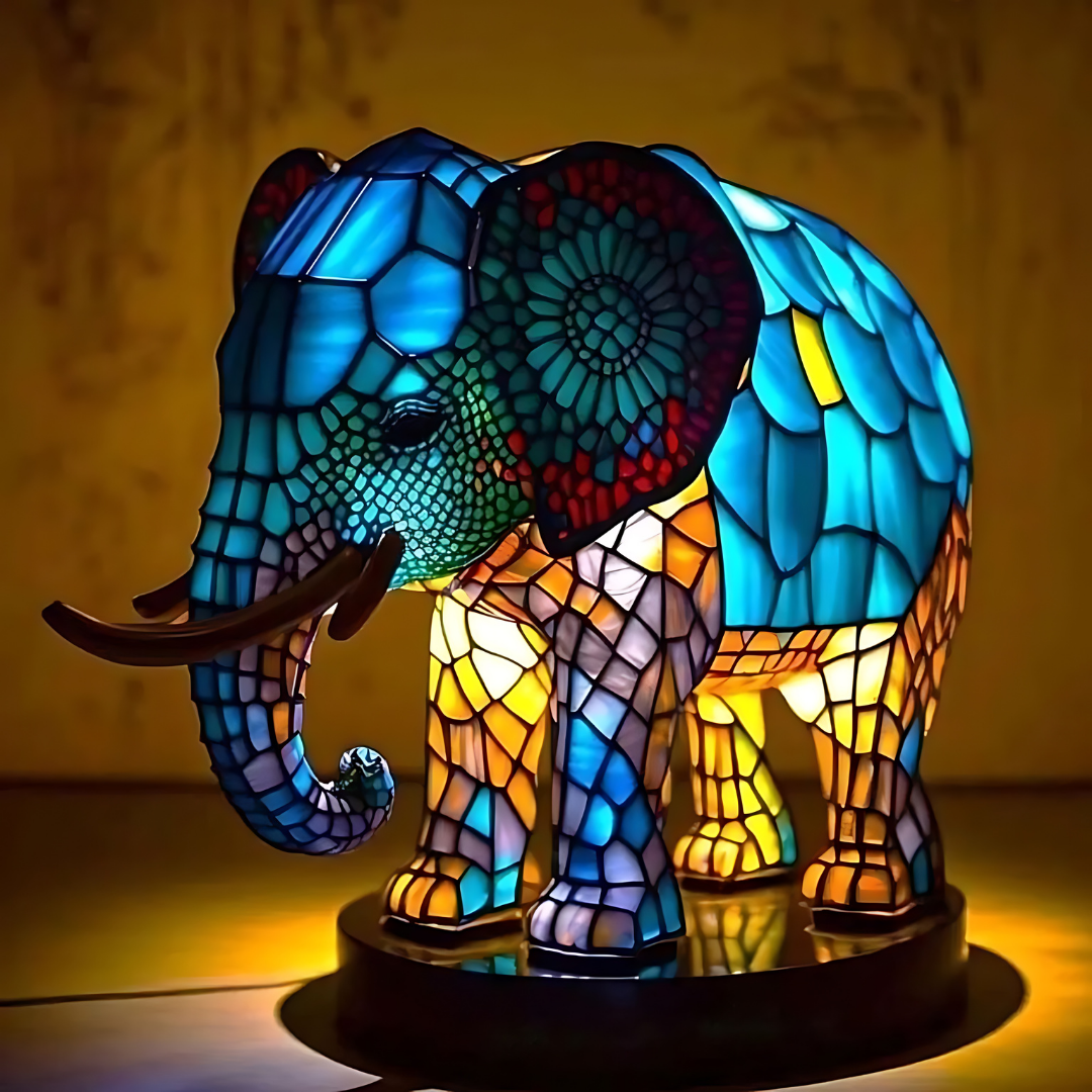 Hand-Painted Glass Table Lamp with Animal Motifs