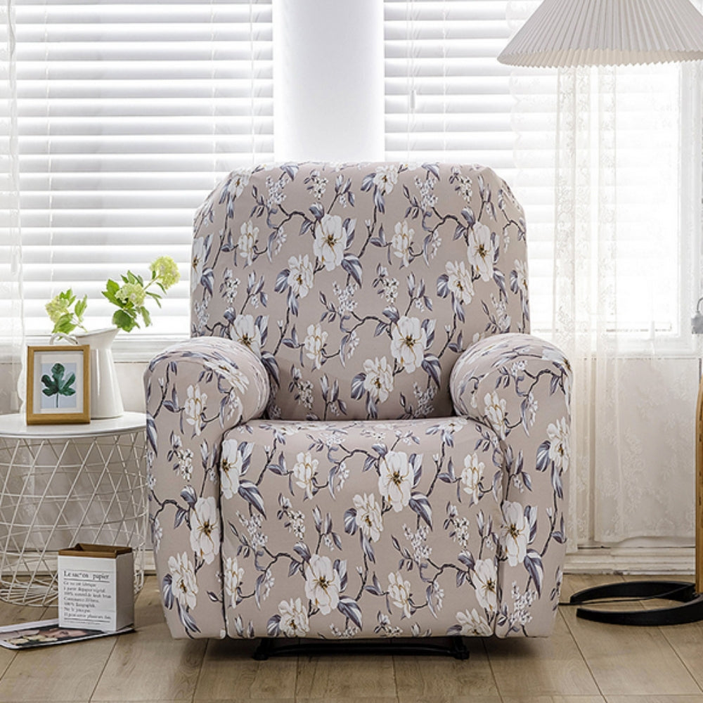 Floral Stretch Recliner Sofa Cover with Side Pockets