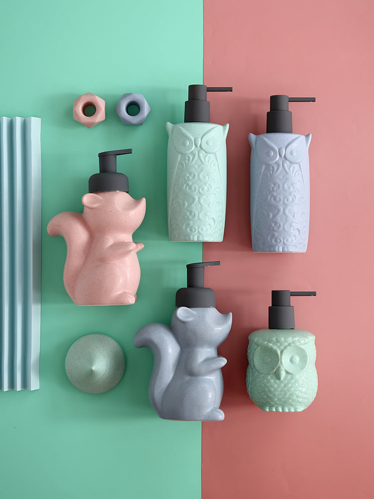 Ceramic Squirrel Soap Dispenser, 17.2oz Foaming Pump